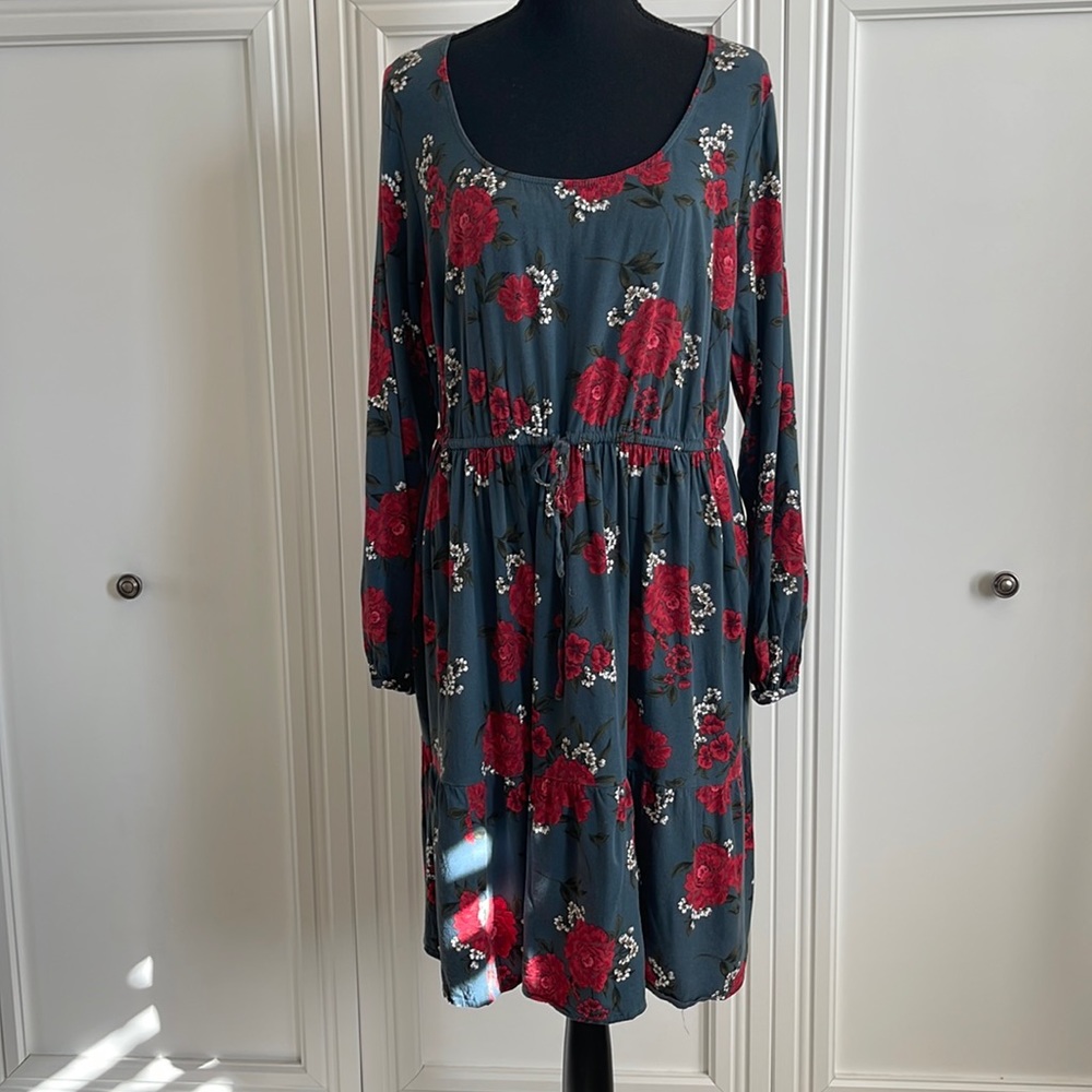 torrid Teal Long-Sleeve Dress with Red Rose Print